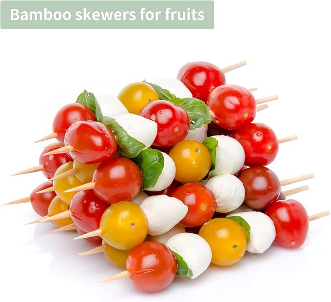 12" Natural Bamboo Wood Barbecue Skewers for Kabob, Appetizer, Fruit, Sausage, Chocolate Fountain, Wooden BBQ Kebob Skewer Stick, Organic Food Sticks for Grilling, Kitchen (Φ=4mm Thick, 100PCS)
