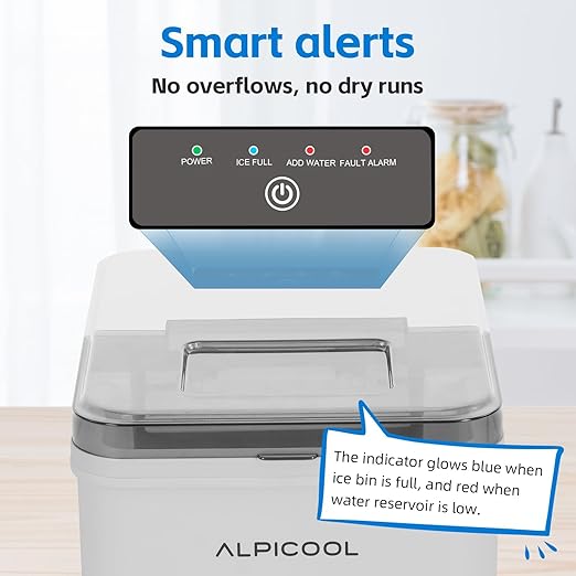 Alpicool Countertop Bullet Ice Maker, Ice Machine 9 Cubes in 8 Mins, 24Lbs/24H, Portable Ice Maker with Basket and Scoop for Home/Party/RV/Camping