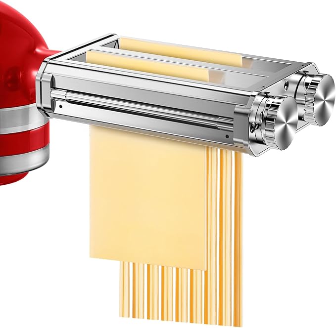 Pasta Maker Attachment for Kitchen Aid Stand Mixers, 304 Stainless Steel, Rust-Proof, 8 Thickness Settings, Easy to Clean, 3 in 1 Accessories for Homemade Spaghetti, Fettuccine, Lasagna
