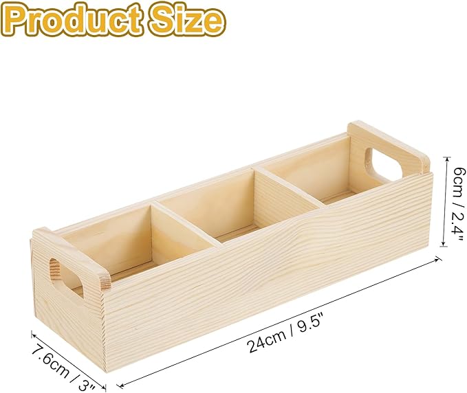 uxcell Tea Bag Organizer, 3 Compartments Pine Wood Tea Box with Handle, Tea Storage Organizer Holder for Tea Bags, Beverage Supplies Sugar Packet, Wood Color