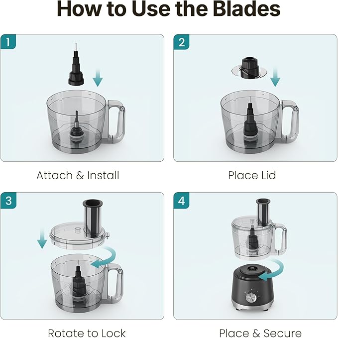 OLIXIS Food Processor 10.5 Cup, Vegetable Choppers with Slicing Shredding Chopping Kneading, Dishwasher Safe, Food Grinder, Stainless Steel Blades, for Smoothie Fruit Dough, 2.6QT, Black