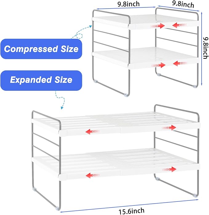 Cirhy Pantry Organizers and Storage,3 Tiers Expandable Foil and Plastic Wrap Organizer, Adjustable Kitchen Cabinet Shelf Organizer, Shelves Storage Rack for Cabinet Countertop (9.8" To 15.6" L) 2PCS