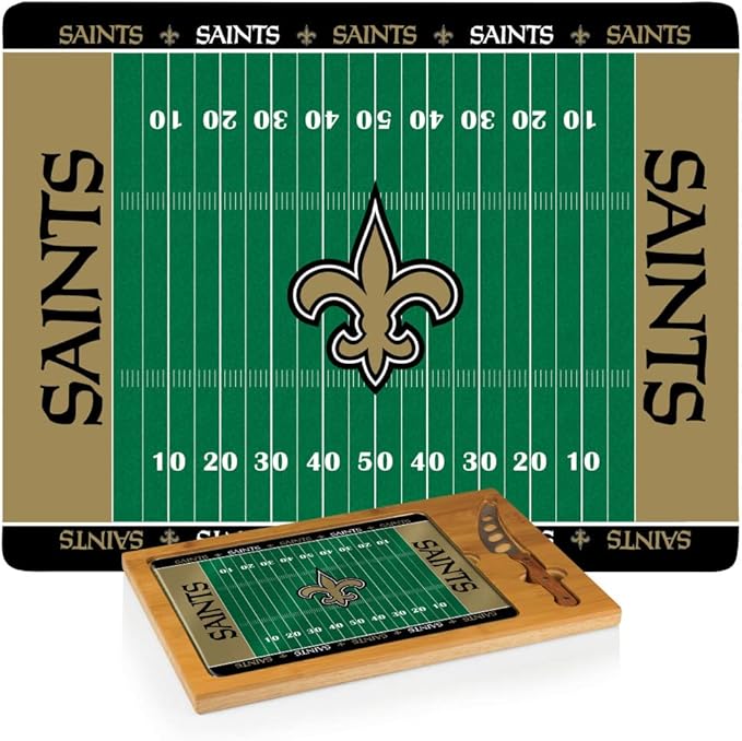 PICNIC TIME NFL Football Field Icon Glass Top Cutting Board & Knife Set, (Parawood & Bamboo)