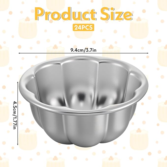 SHENLIU 24 Pack Pudding Cup Pans, Popover Pan Small Jelly Pans Aluminum Reusable Cake Tartlets Muffin Mold for Baking Egg Tart Flan Cupcake Bread Muffin Brownie Pudding (Size 3.7"x 1.77")