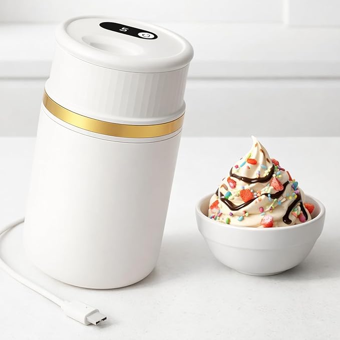 Mini Ice Cream Maker for Small Batches, Portable Electric Ice Cream Machine, Frozen Yogurt Gelato Sorbet Maker, Homemade Dessert Maker in 15-30 Minutes (White, 0.4 Qt)