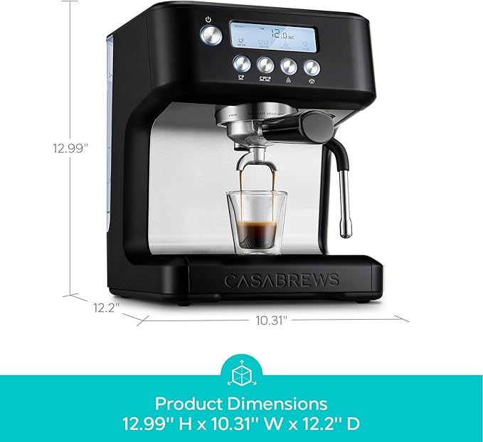 CASABREWS Ultra Espresso Machine with LCD Display, 20 Bar Espresso Maker with Powerful Milk Frother, Customizable Brewing Temperature, Barista-Level Latte and Cappuccino Machine for Home, Black