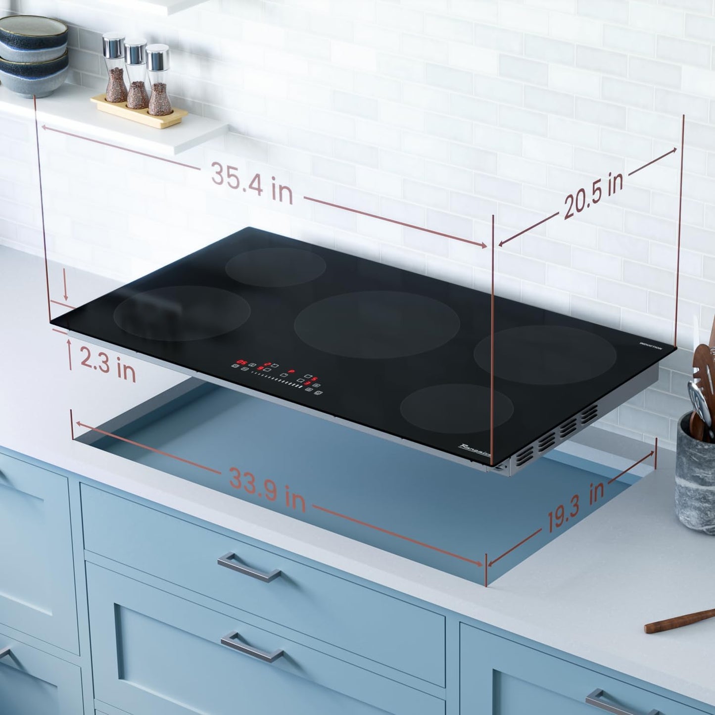 RCI361S 36" Induction Cooktop, 10900W, 5 Burners, Built-in Stove Top, Booster & Timer, 9 Power Levels, Slide Touch Control, Child Safety Lock, 240V Hard Wire, Ceramic Surface