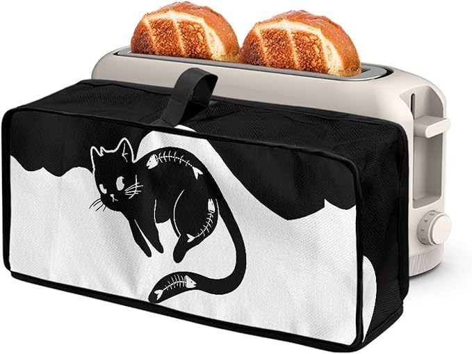Thin Toaster Cover 2 Slice Washable Toaster Cover 2 Slice Machine Anti Fingerprint Protection for Small Appliances, Easy to Fold and Store, Black Cat Painting