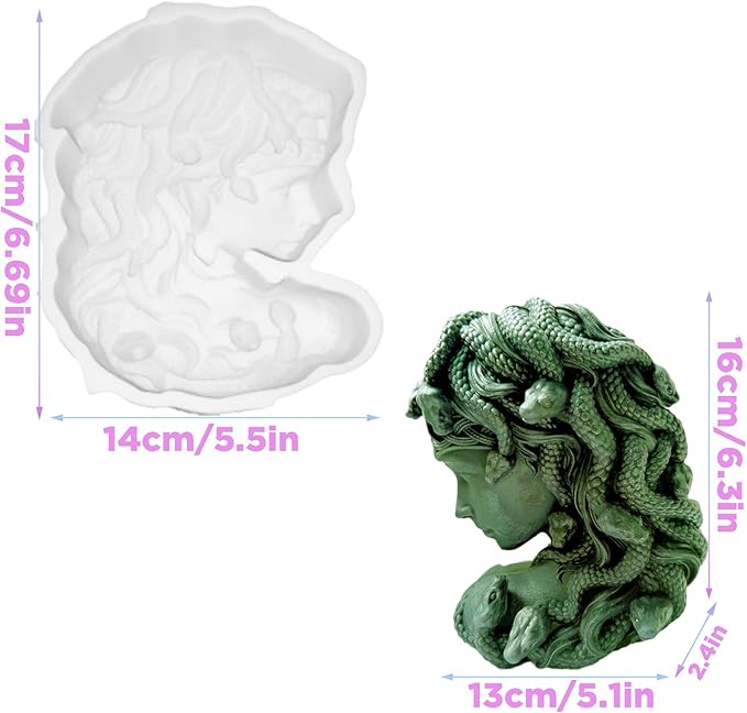 Large Realistic Medusa Snake Hair Face Silicone Molds, DIY Goddess Molds for Candle Making, Abstract face Aroma Gypsum Molds for Home Decor Art Crafts