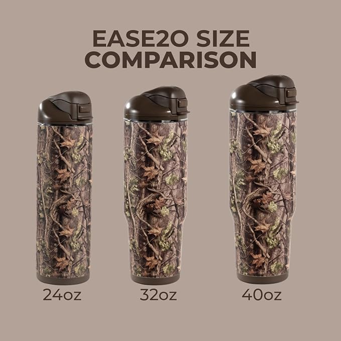 HydroJug Ease2o Water Bottle with Straw & Chug Lid, Stainless Steel, Vented Cap to Help Reduce Pressure, Water-Level Window, Cup Holder Friendly, Non-Slip Base – 32oz, Woodland