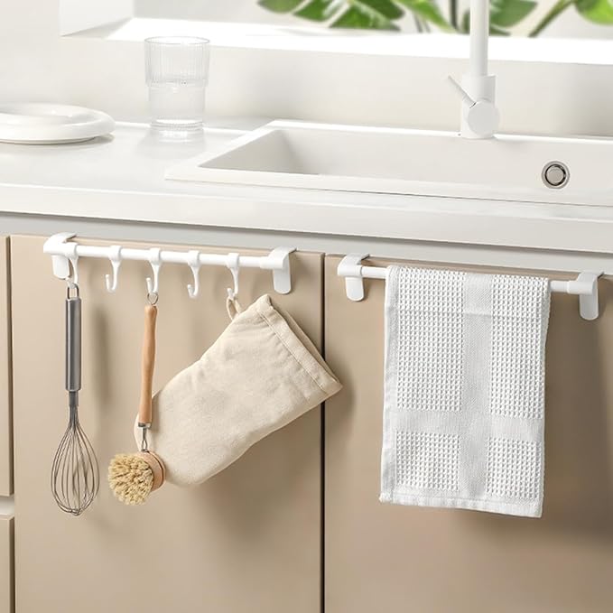 SUPVOX Kitchen Utensil Hooks 5pcs Under Cabinet Storage Rack White Plastic No-Drill Multi-Functional Hanging Organizer for Kitchen Cabinet