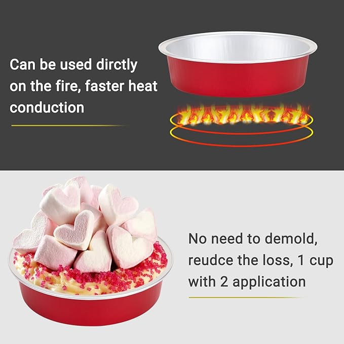 Beasea Disposable Mini Pie Tins with Lids, 20 Pack 4” 8oz Bright Red Aluminum Baking Foil Tins Small Round Tart Container for Individual Dessert Cupcake Muffin Cheesecake Ramekin Quiche Oven Dishes