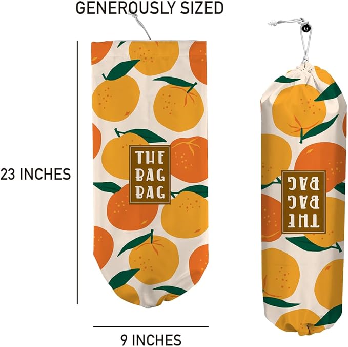 Plastic Bag Organizer,Reusable Grocery Country Style Plastic Bag Dispenser, for Home Kitchen Travelling Camping Decor, use 1 Pack，Tangerine Pattern
