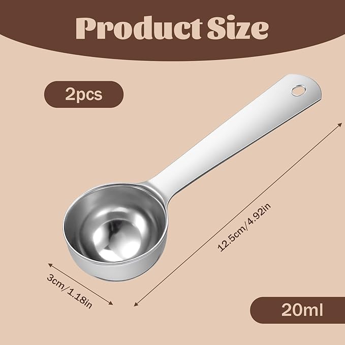 2 Pcs Stainless Steel Coffee Spoons, Coffee Scoop 1 Tablespoon, Long Handle Measuring Tablespoon, 1 tbsp Measuring Spoons for Ground-Coffee, Milk, Spice Jar, Cooking Baking (6 Inch, 20ml)