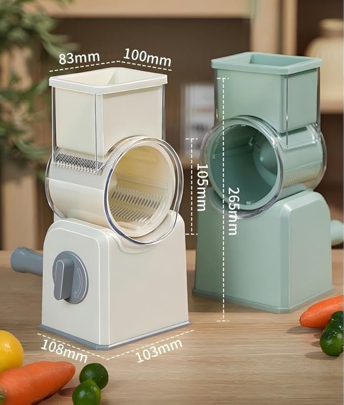 Rotary Cheese Grater with Hand Crank, Multi-Purpose Shredder Slicer with 5 Interchangeable Stainless Steel Blades for Shredding, Slicing, and Grating Cheese, Vegetables, and Fruit (Green)