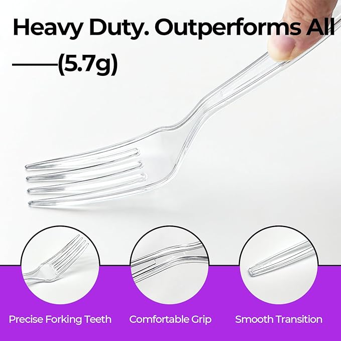 [400 Count] Heavy Duty Clear Plastic Forks Disposable Plastic Fork Bulk Utensils Reusable Cutlery Set Thick Plasticware Silverware for Party,Every Day Use,Picnic,Camping,Wedding,Barbecues