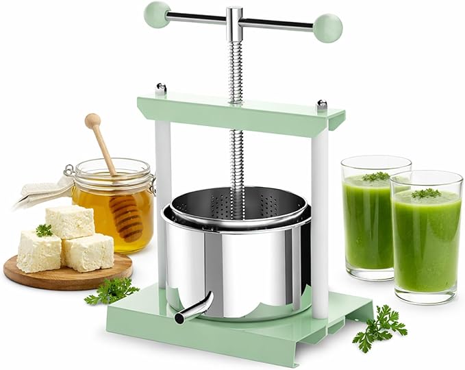 EJWOX 1.6 Gallon Manual Press - Professional Stainless Steel Fruit & Vegetable Juicer with Filter Bag - Large 6L Capacity Honey Extractor & Cheese Squeezer - Heavy Duty Hand Press for Plant Infusions