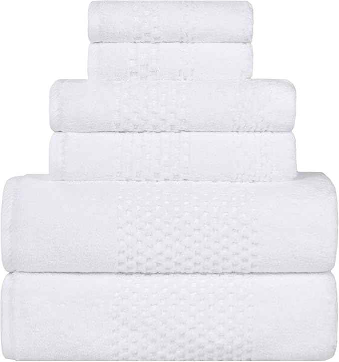 Superior Playa Zero Twist Cotton Medium Weight Towels, for Guest Bath, Bathroom, Shower, Spa, Plush, Quick Dry, Ultra-Soft Towels, Bath Essentials, Waffle Textured, 6 Piece Assorted Towel Set, White