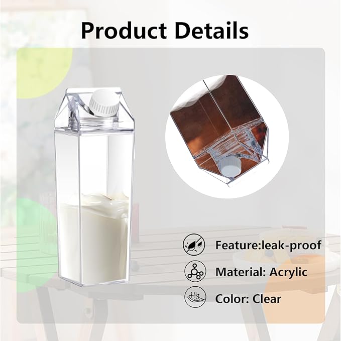 34 oz Clear Milk Carton Water Bottle, 6 Pcs Plastic Milk Bottles Portable Square Milk Box Bulk, Reusable Milk Carton Container Juice Bottle for Outdoor Sports Travel Drinking