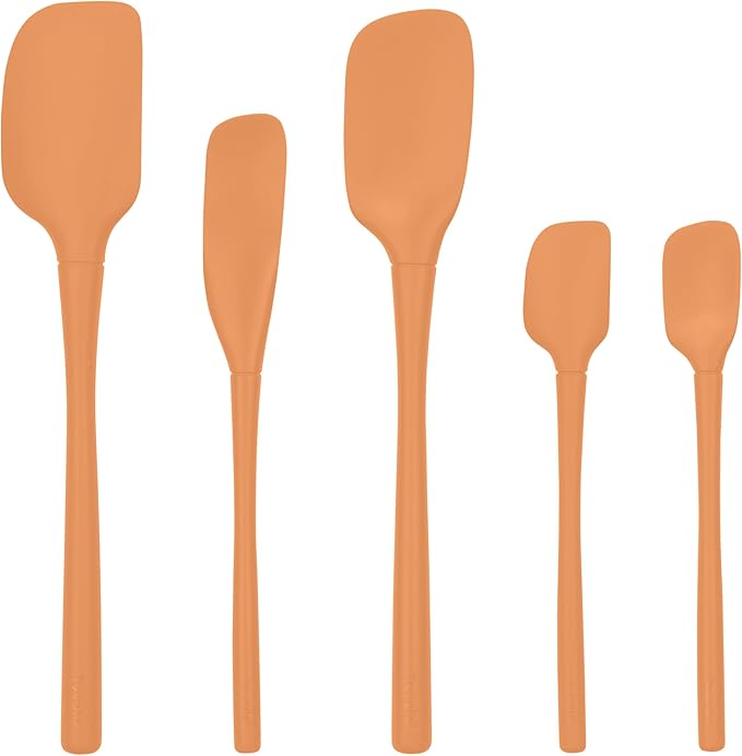 Tovolo Flex Core 5 Piece Silicone Spatula Set Heat Resistant All Silicone Utensils Include Non Stick Spatula Spoonula Jar Scraper, Dishwasher Safe BPA Free Spatulas for Baking Mixing, Apricot Orange