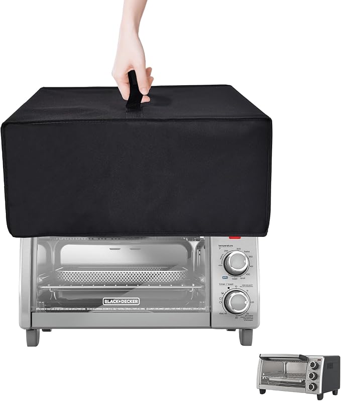 Toaster Oven Cover Heavy Duty Water-Proof Heat-Resistant Dust-Proof Protective Cover Case for BLACK+DECKER 4-Slice Crisp 'N Bake Air Fry Toaster Oven TO1313SBD/TO1787SS (Black)