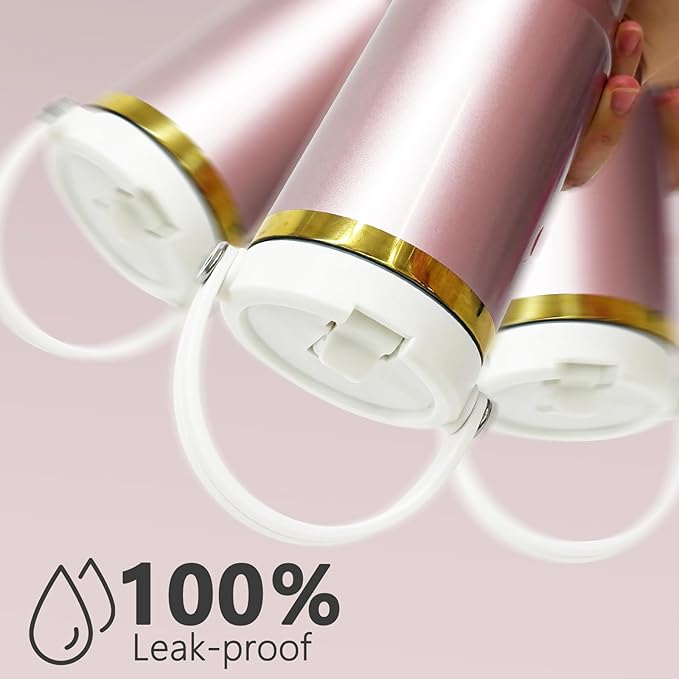 30 oz Tumbler Bulk with Handle and Straw, Vacuum Insulated Tumblers with Flip Straw and Top Handle, Leakproof Powder Coated Tumbler, Stainless Steel Travel Mug for Coffee (RoseGold, 8 Pack)