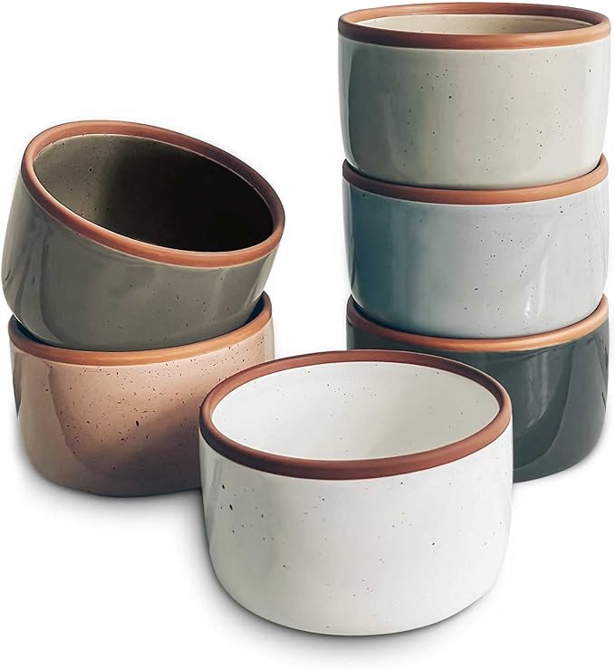 Mora 6oz Ceramic Ramekins, Set of 6 - Oven Safe Baking Dishes for Pudding, Creme Brulee, Souffle, Dip, Custard, Ice Cream