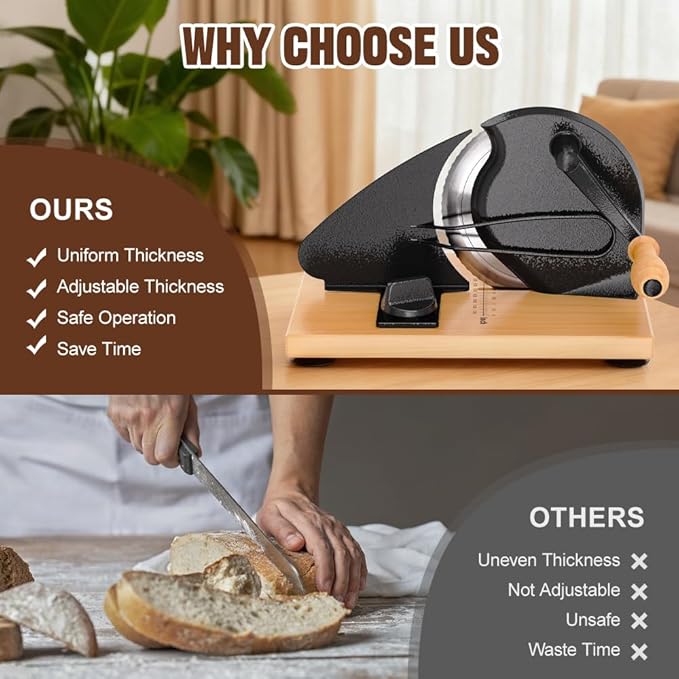 Upgrade Manual Bread Slicer for Homemade Bread, Sourdough Slicer with Hand Crank, Metal Guide Rail, Non-Slip Suction Base & Sharp Blade for Consistent Even Slices