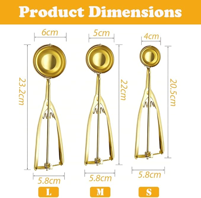 Ice Cream Scoop with Trigger Release, 304 Stainless Steel Cookie Scoops for Baking & Food Prep, Easy to Clean Dishwasher Safe Scooper for Ice Cream, Cookie Dough, Cupcakes, Fruit and Meatballs（S)