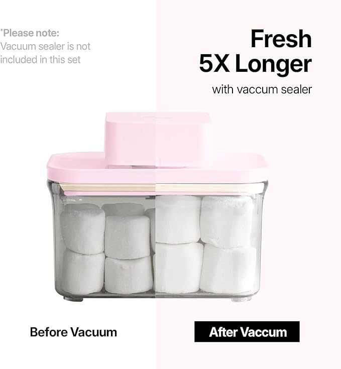 VAKUEN Premium Airtight Food Storage Containers ROSE 8P/SET, 6pcs Container, 1pcs Water Pitcher and Vacuum Sealer. Patented Double Silicone Lining, 100% Leak Proof, BPA-FREE