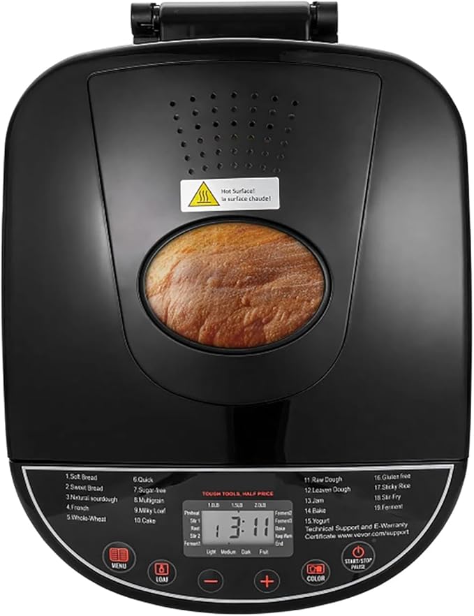 Bread Maker, 19-in-1 2LB Dough Machine, Nonstick Ceramic Pan Automatic Breadmaker with Gluten Free Setting, Automatic Compact Dough Machine Nonstick,Digital,3 Loaf Sizes, 2 Crust Colors, Black