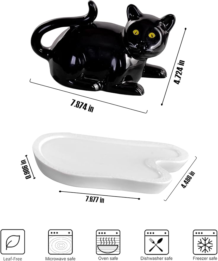 Black Cat Butter Dish with Lid – Ceramic Butter Holder, Porcelain Butter Container – Cute Cat Kitchen Decor – Dishwasher & Microwave Safe – Fits 7.8 x 4.7 Inch Butter Stick