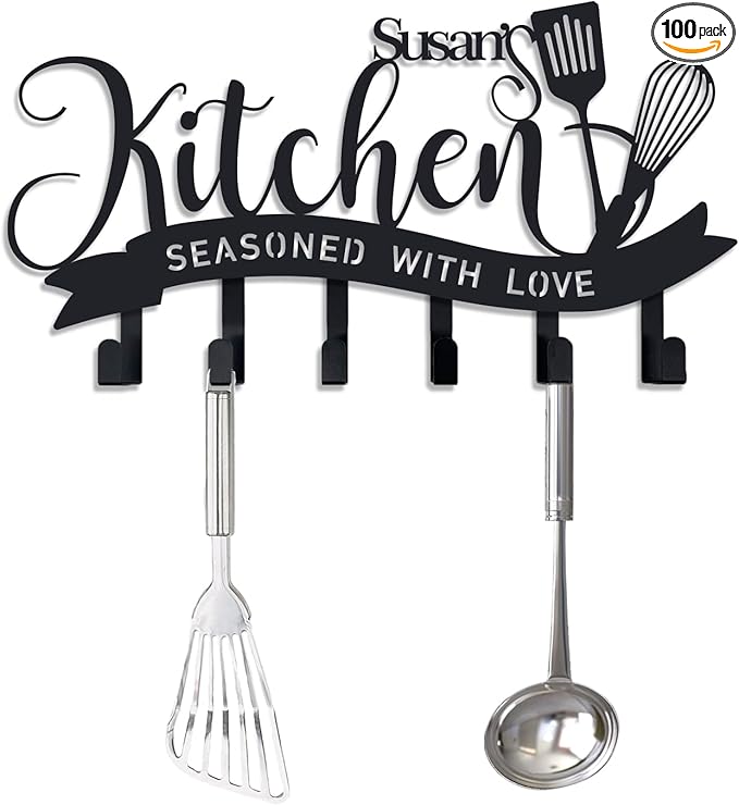 Personalized Kitchen Wall Decor Custom Name Metal Utensil Hook Rack Kitchen Organizer Wall Mounted Decorative Hooks for Home Mothers Day Gift