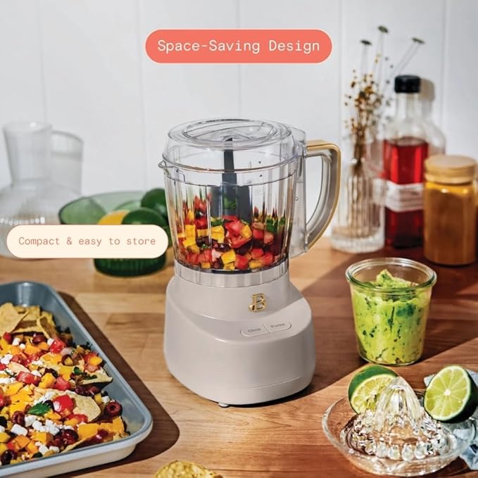 3-Cup Mini Food Chopper 250W with Bowl, Electric Food Processor, Chop & Puree Function, Dishwasher Safe Parts, Safety Lid, Compact Kitchen Appliance (Porcini Taupe)