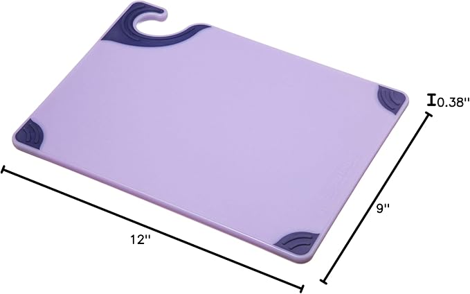 San Jamar Saf-T-Grip Plastic Cutting Board with Safety Hook, 9" x 12" x 0.375", Purple