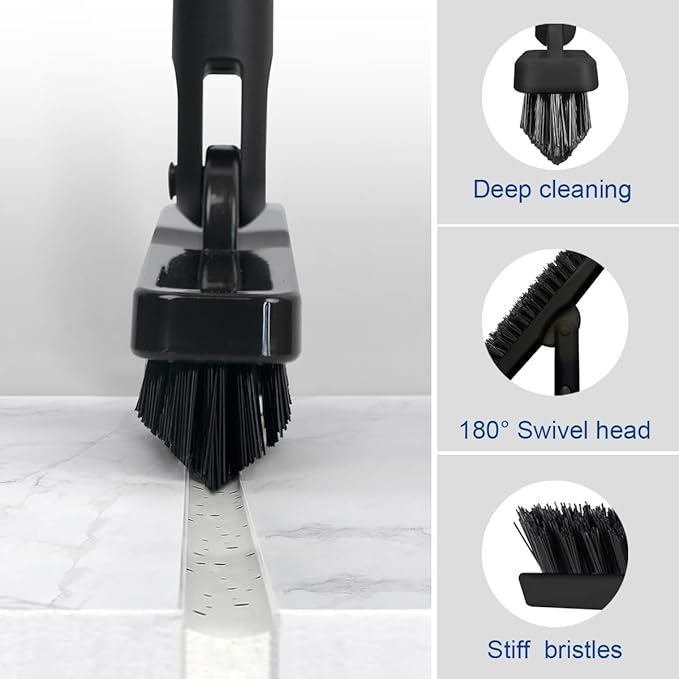 CELOX Grout Brush with Long Handle and Dish Brush with Soap Dispenser for Cleaning Pots, Dishes, Bowls, Gray