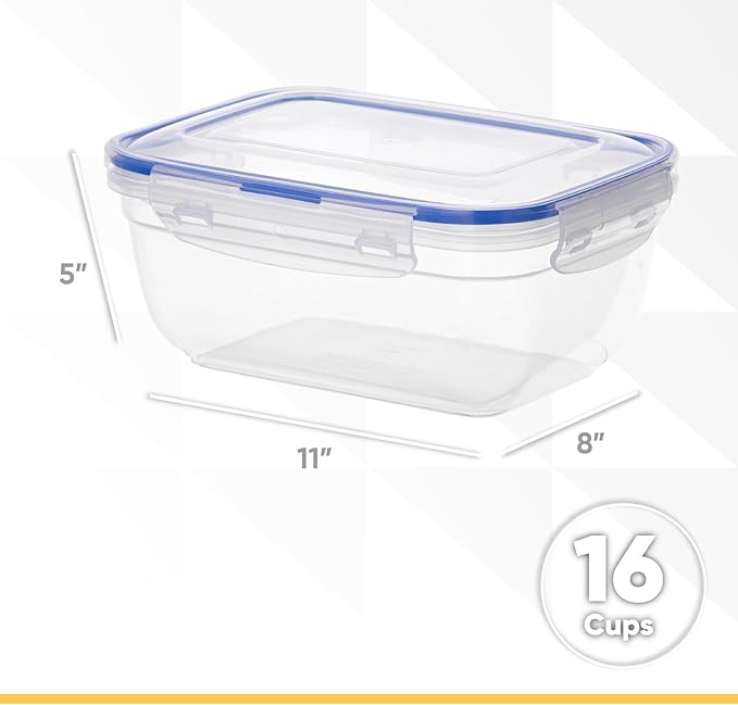 Superio Plastic Food Storage Containers with airtight Lid for Pantry, Fridge- BPA Free, Leakproof Sealed Container- Microwave, Dishwasher and Freezer Safe, Clear (17 Cup- 12 Pack)