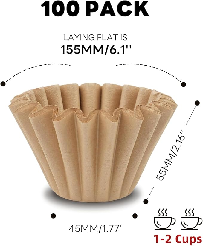Disposable Small Coffee Filters,100PCS Unbleached Basket Coffee Paper Filter for Ninja Pods & Grounds Specialty Single-Serve Coffee Maker PB051 PB041, Kalita Wave Dripper 155, 1-2 Cup