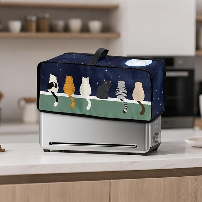 Cover for 2 Slice Slim Toaster Funny Cat Toaster Cover 2 Slice Long Slot, Heat Resistant Easy to Fold and Store Dust Covers for Kitchen Small Appliances