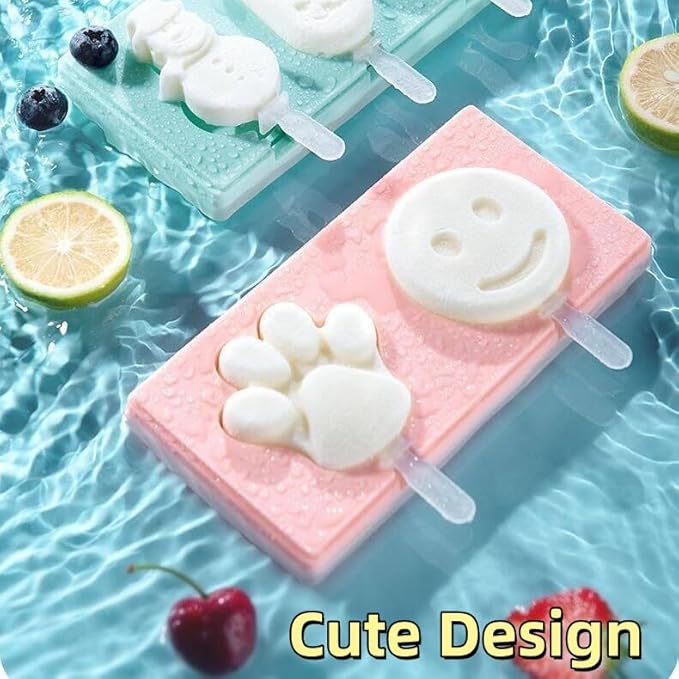 3PCS/4PCS Cute Silicone Ice Cube Mold Set For Toddlers and Kids, Animal/Fruit/Dinosaur Shape Ice Cube Tray, BPA-Free Food Grade Ice Tray, Homemade Frozen Popsicle Maker Mold (4 PCS Pink)