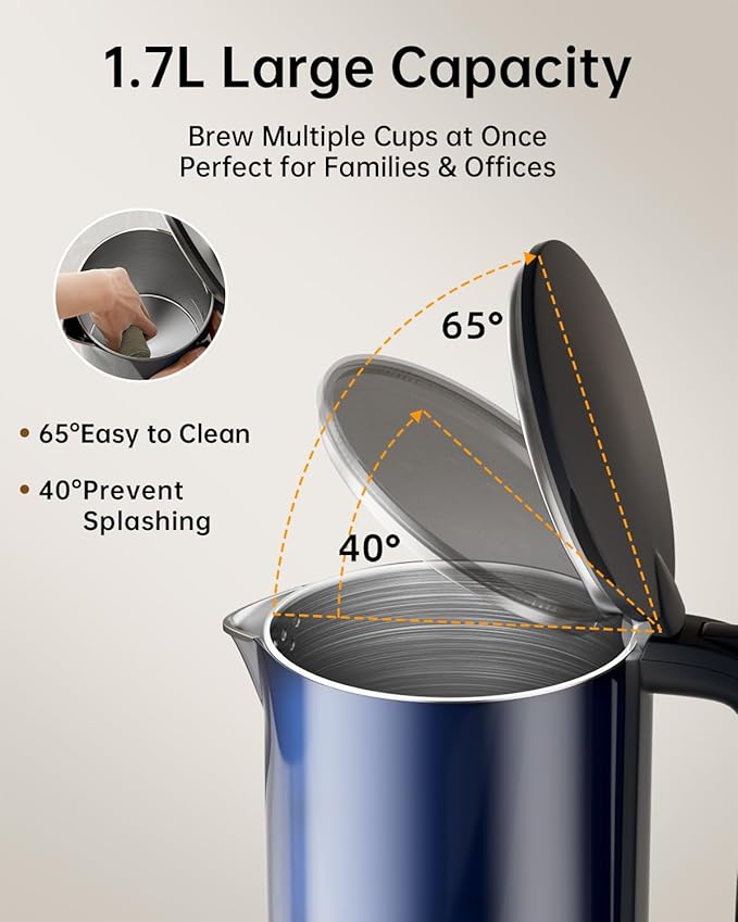 Electric Kettle with Temperature Control, 1.7L Stainless Steel Hot Water Kettle, 5 Presets for Tea & Coffee, 2H Keep Warm, Fast Boil, Auto Shut-Off & Boil-Dry Protection, Cordless Tea Kettle,Blue