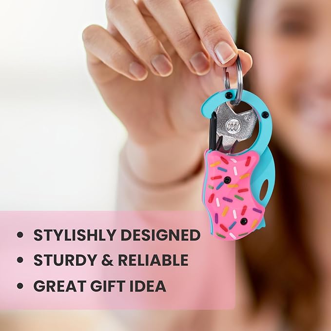 Small Pocket Knife for Women, Cute Donut Folding Box Cutter with 1.34 inch Sharp Blade, EDC Knives Tool for Everyday Carry, Great Gift for Her