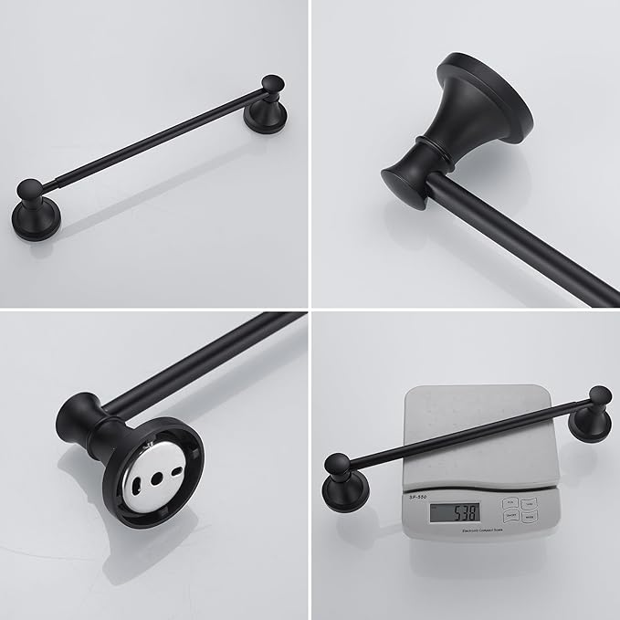 BESy Adjustable 16 to 26 Inch Bath Towel Bar Rack for Bathroom Towel Holder, Wall Mounted Towel Bar Rod Hanger Bathroom Hardware Accessories Hotel Style, Stainless Steel, Matte Black