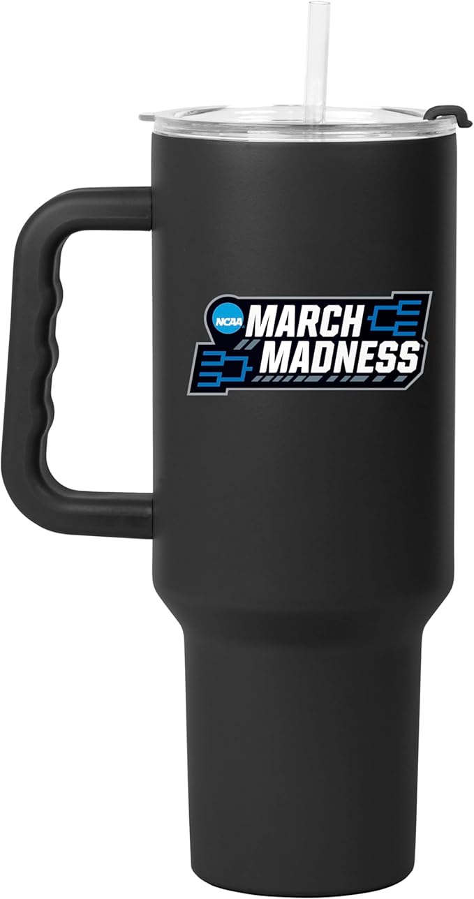 Logo Brands NCAA March Madness 40 oz Stainless Steel Tumbler - Official March Madness Logo | Handle & Straw Built-In | Black Color