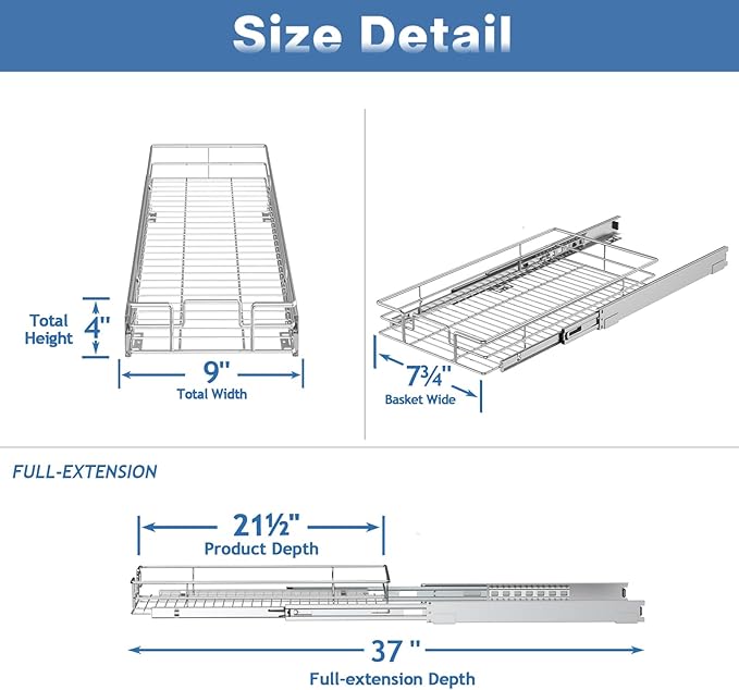 LOVMOR Pull Out Cabinet Organizer 9" W x 21½" D, Kitchen Cabinet Pull Out Shelves Slide Out Storage