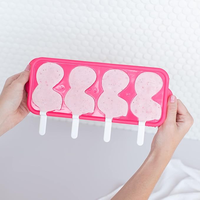 ZOKU Flamingo Ice Pop Molds, Stackable Easy-Release Ice Popsicle Tray with 4 Molds, Sticks, and Lid, BPA-free, Set of 2
