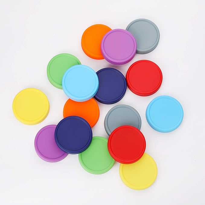 AOZITA 16 Pack Plastic Mason Jar Lids Fits Ball, Kerr & More - 8 Wide Mouth & 8 Regular Mouth - Colored Storage Caps for Canning Jars, Dishwasher Safe & Food Grade & Leakproof