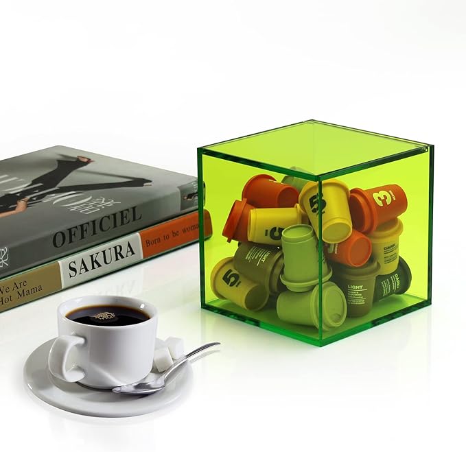 Coffee Capsule Storage Box Coffee Pod Holder Organizers Accessories Anti Dust Durable Clear Acrylic Box for House and Office Use, Green, 5x5 In