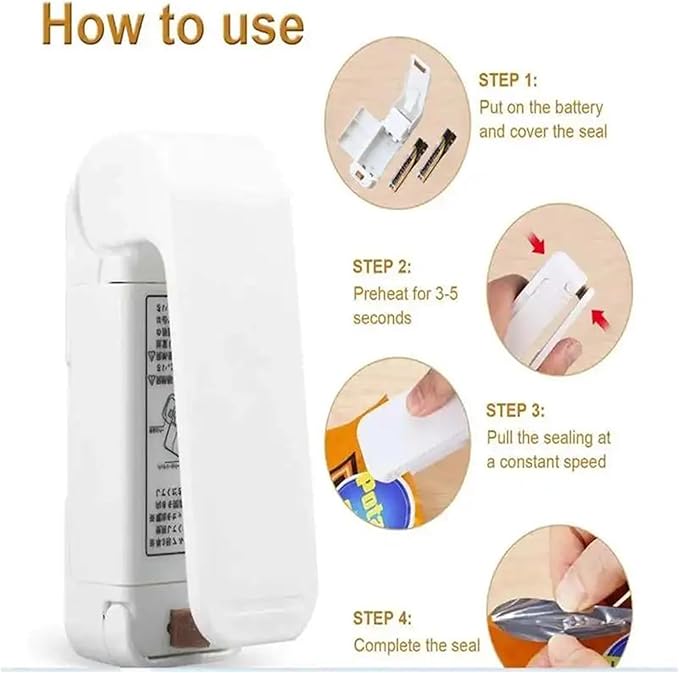 Sealing Machine, 6pcs Mini Heat Bag Packaging Sealer Portable Plastic Bag Clip Sealing Machine Food Storage Sealer Snack Sealer Kitchen Helper(White)