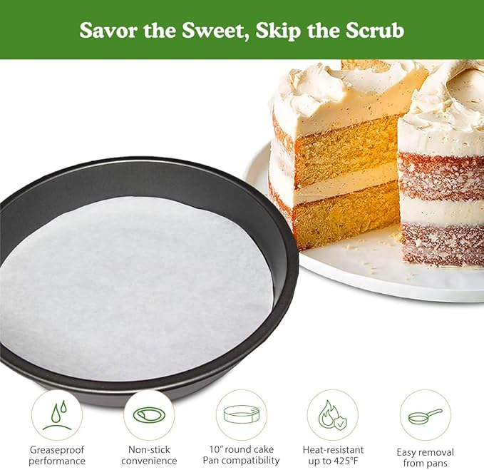 Regency Wraps Parchment Paper Circles For Round Cake Pans, Greaseproof Liners for Non-Stick Baking, 10" (Pack of 50), White